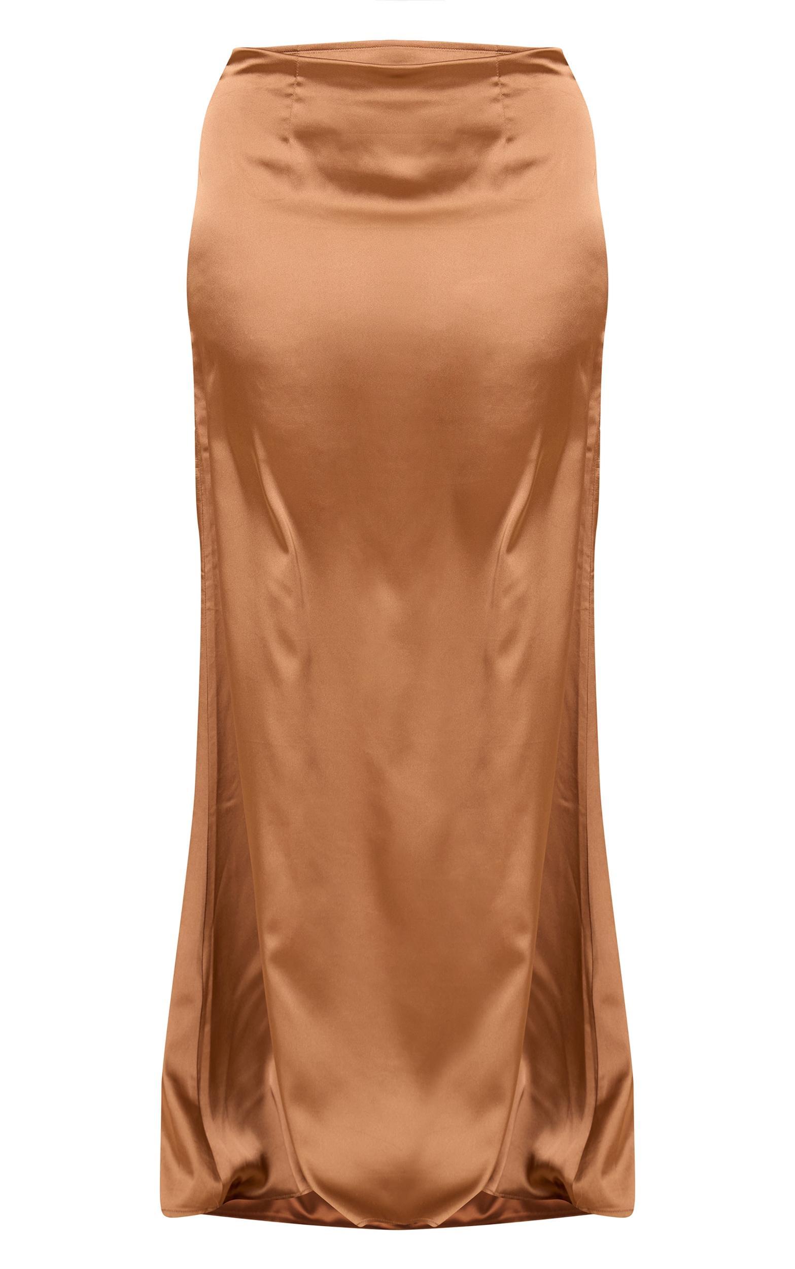 Shape Mocha Satin Highwaisted Maxi Skirt Product Image