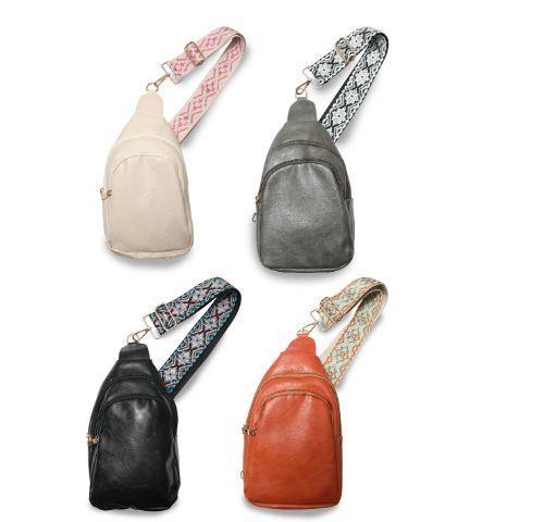 Vegan Leather Crossbody Shoulder Sling Bag with Printed Adjustable Strap Product Image