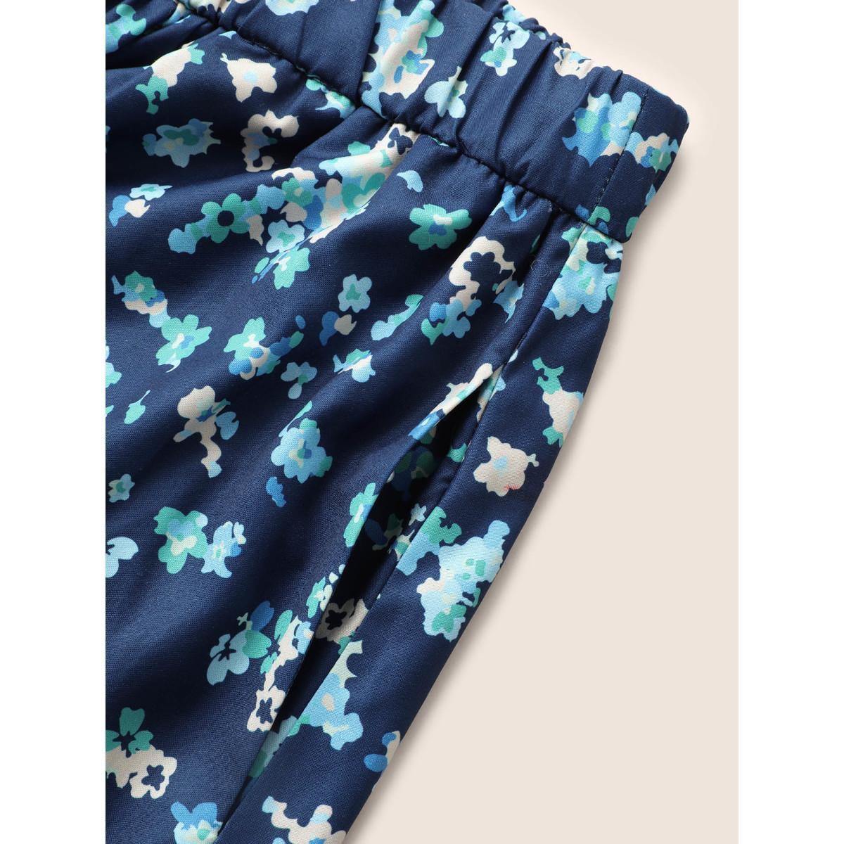 Plus Size Ditsy Floral Print Elastic Waist Pocket Midi Skirt Women Aegean Elegant Non No stretch Slanted pocket Everyday Skirts BloomChic 18-20/2X Product Image