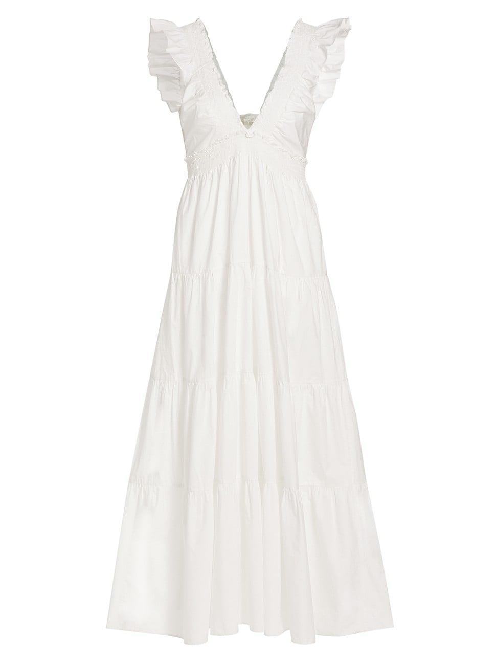 Womens Poplin Smocking Arnene Cotton Tiered Maxi Dress Product Image