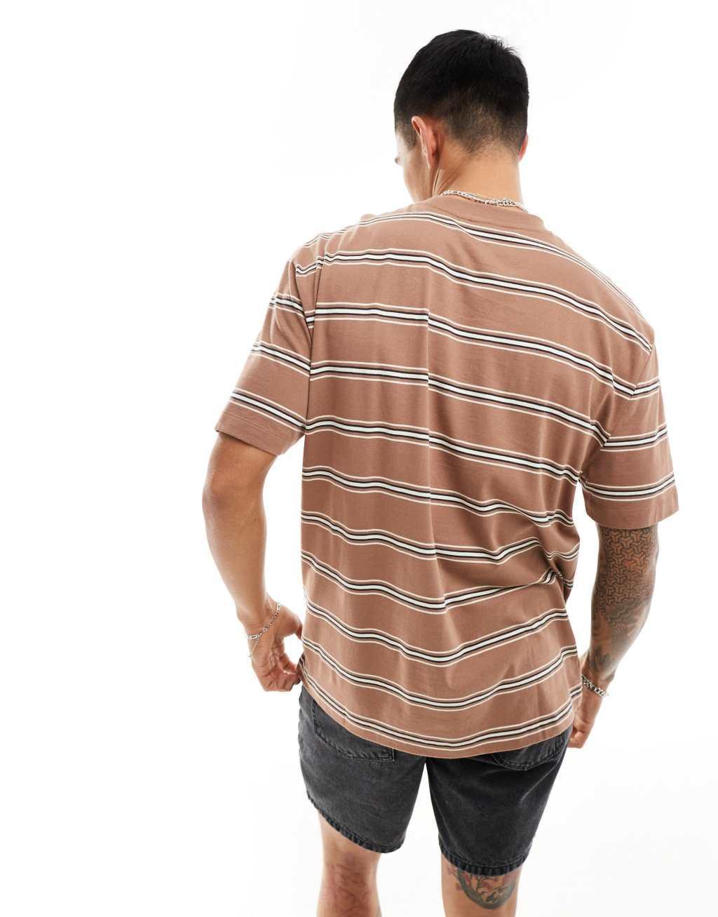 ASOS DESIGN relaxed t-shirt in brown stripe Product Image