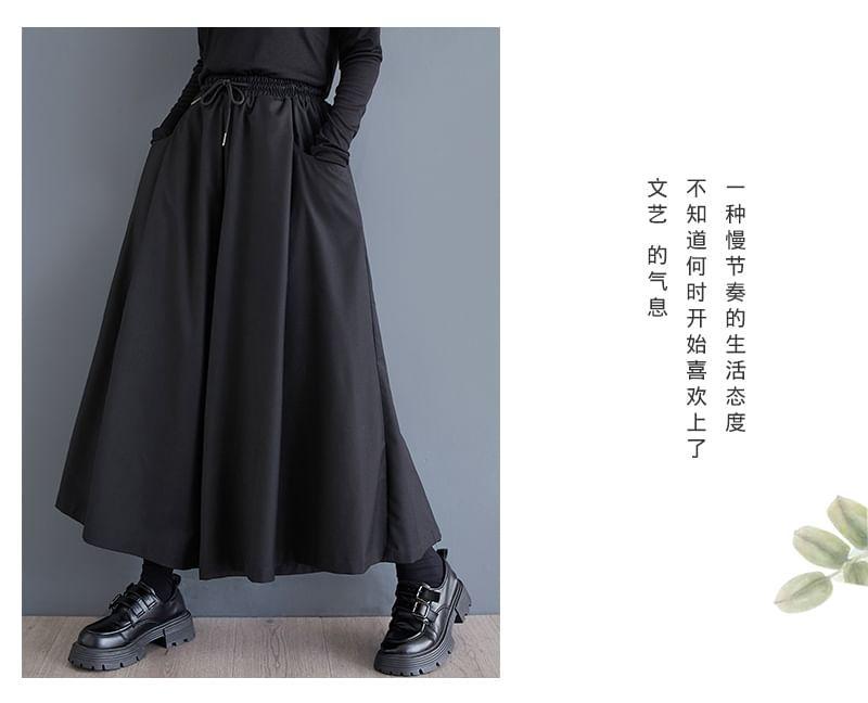High Waist Plain Midi A-Line Skirt Product Image