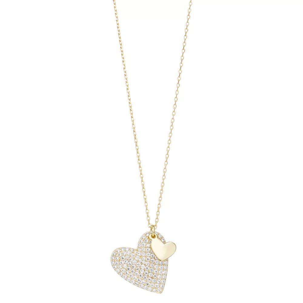 14k Yellow Gold-Plated Cubic Zirconia Double Dangle Heart Pendant Necklace, Womens Gold Tone Product Image