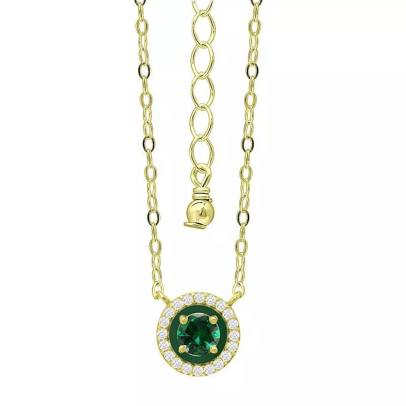 Aleure Precioso Sterling Silver Enamel & Cubic Zirconia Halo Pendant Necklace, Women's, Size: 16", Green Product Image