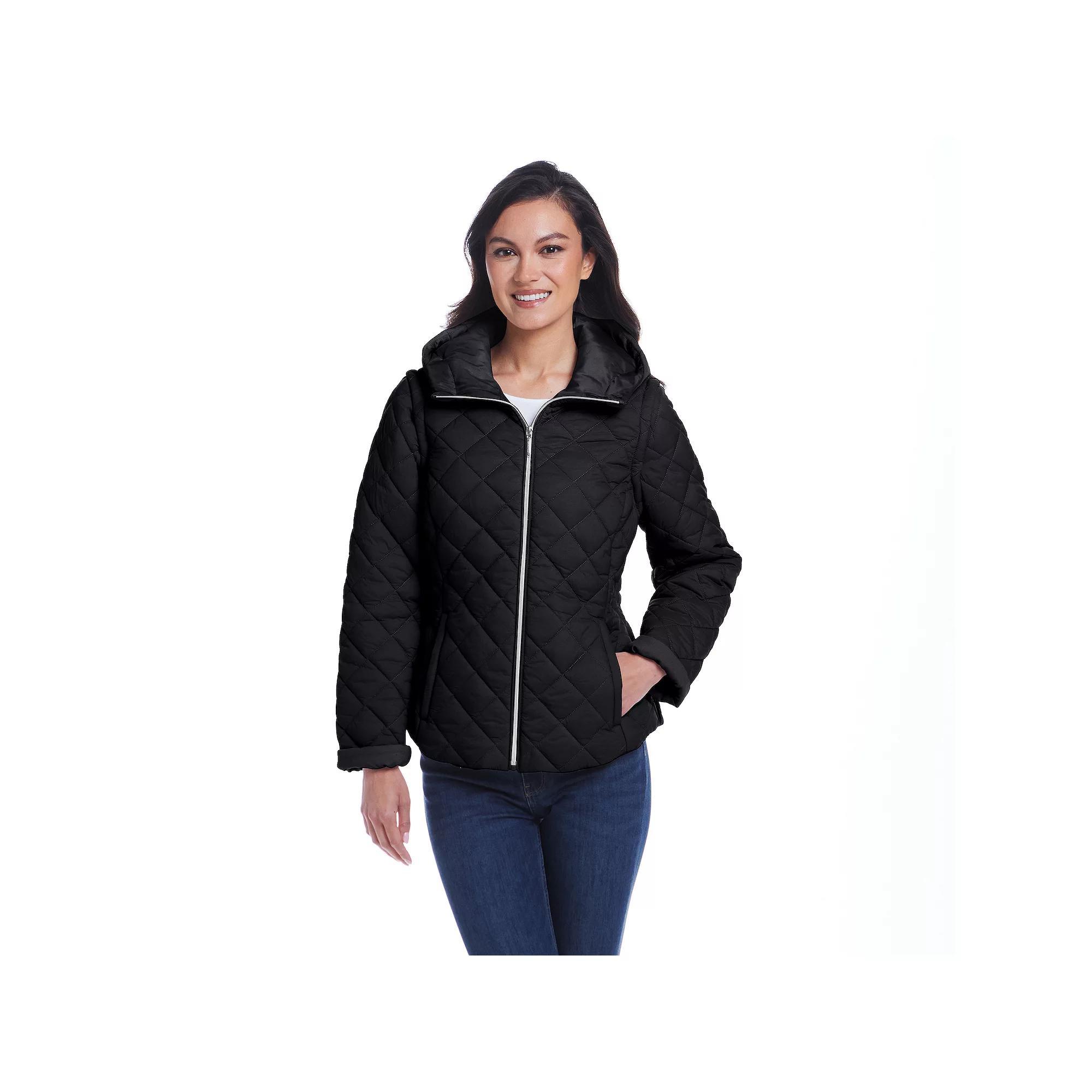 Women's Weathercast 2-in-1 Quilted Hooded Jacket with Zip Off Sleeves, Size: XL, Silver Product Image