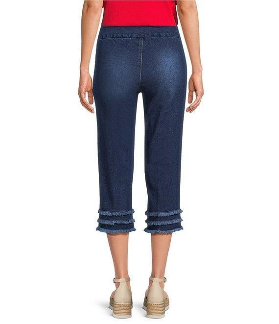 Multiples Stretch Denim Wide Waistband Triple Fringe Hem Pull-On Jeans Product Image