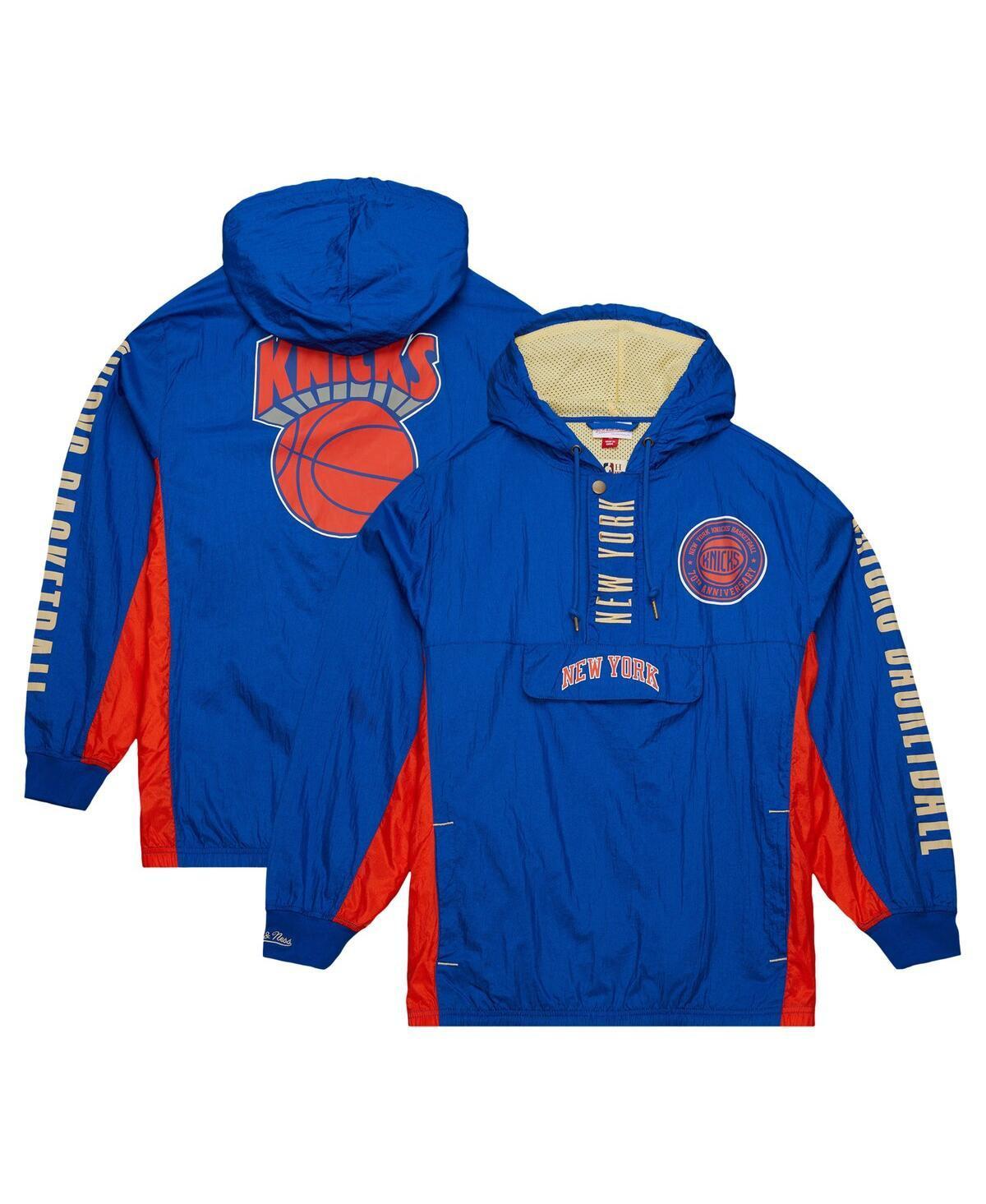Men's Mitchell & Ness Blue New York Knicks Big & Tall Hardwood Classics Team OG 2.0 Anorak Hoodie Quarter-Zip Windbreaker Jacket, Size: 2XLT Product Image