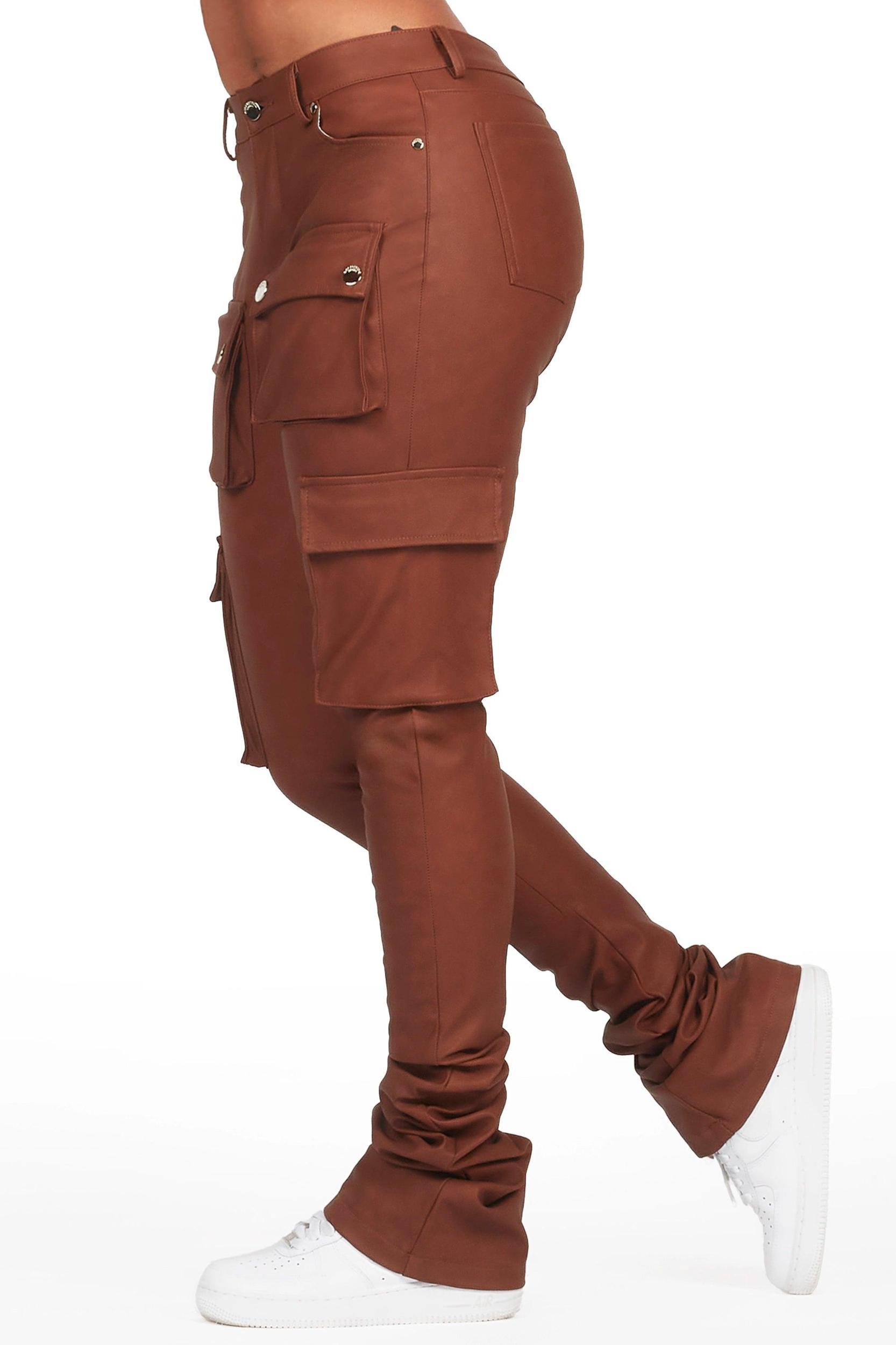 Kiedra Brown Cargo Super Stacked PU Pant Female Product Image