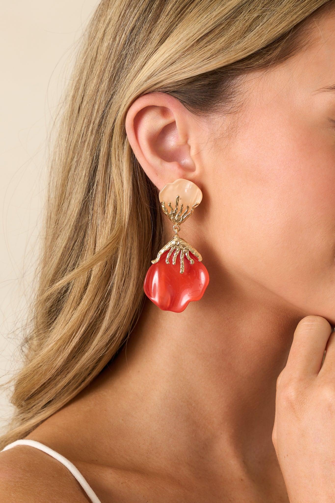 Wildflower Muse Red Coral Flower Petal Drop Earrings Product Image