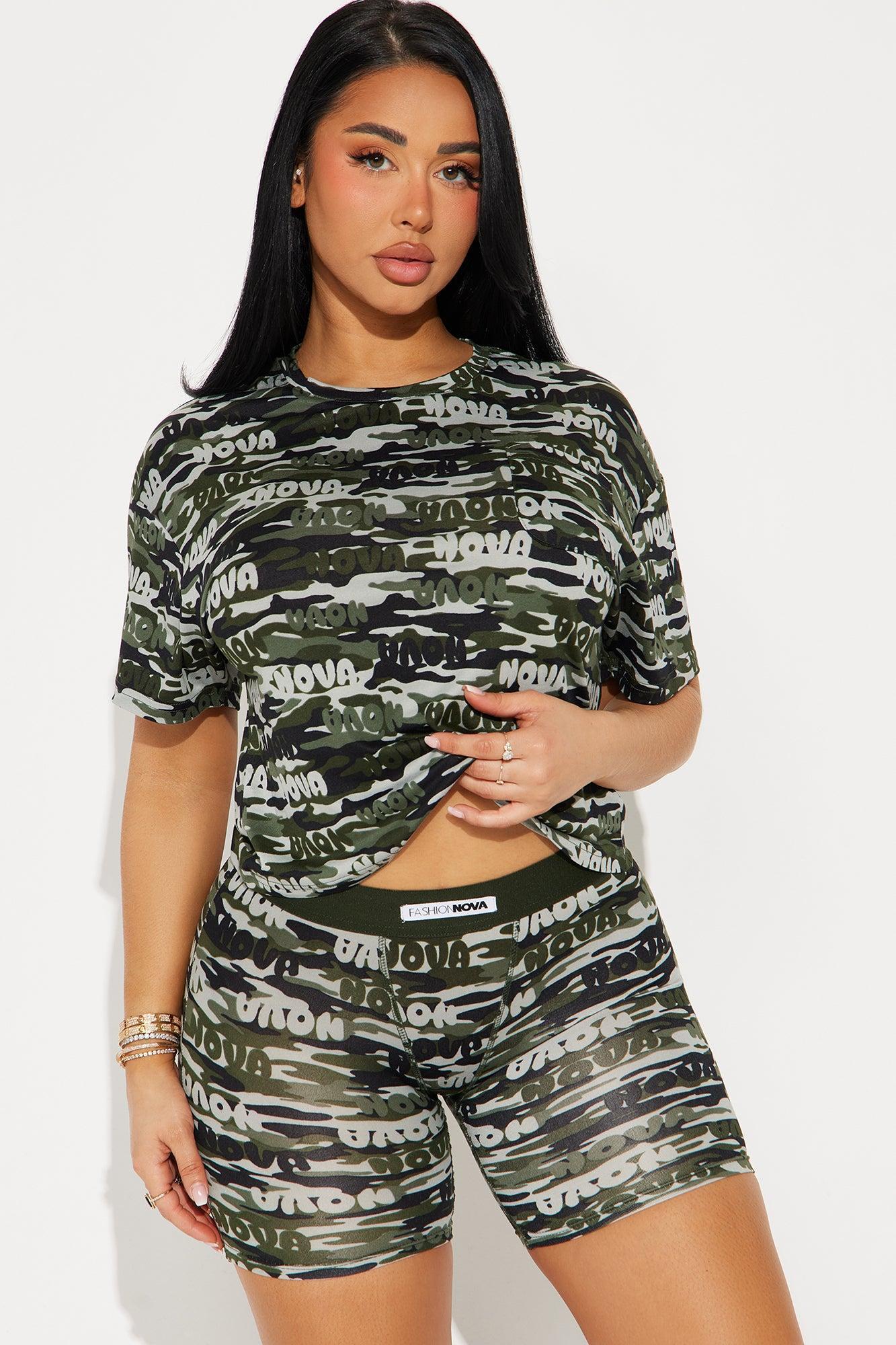 Nova Sleep Camo PJ Short Set - Olive Product Image