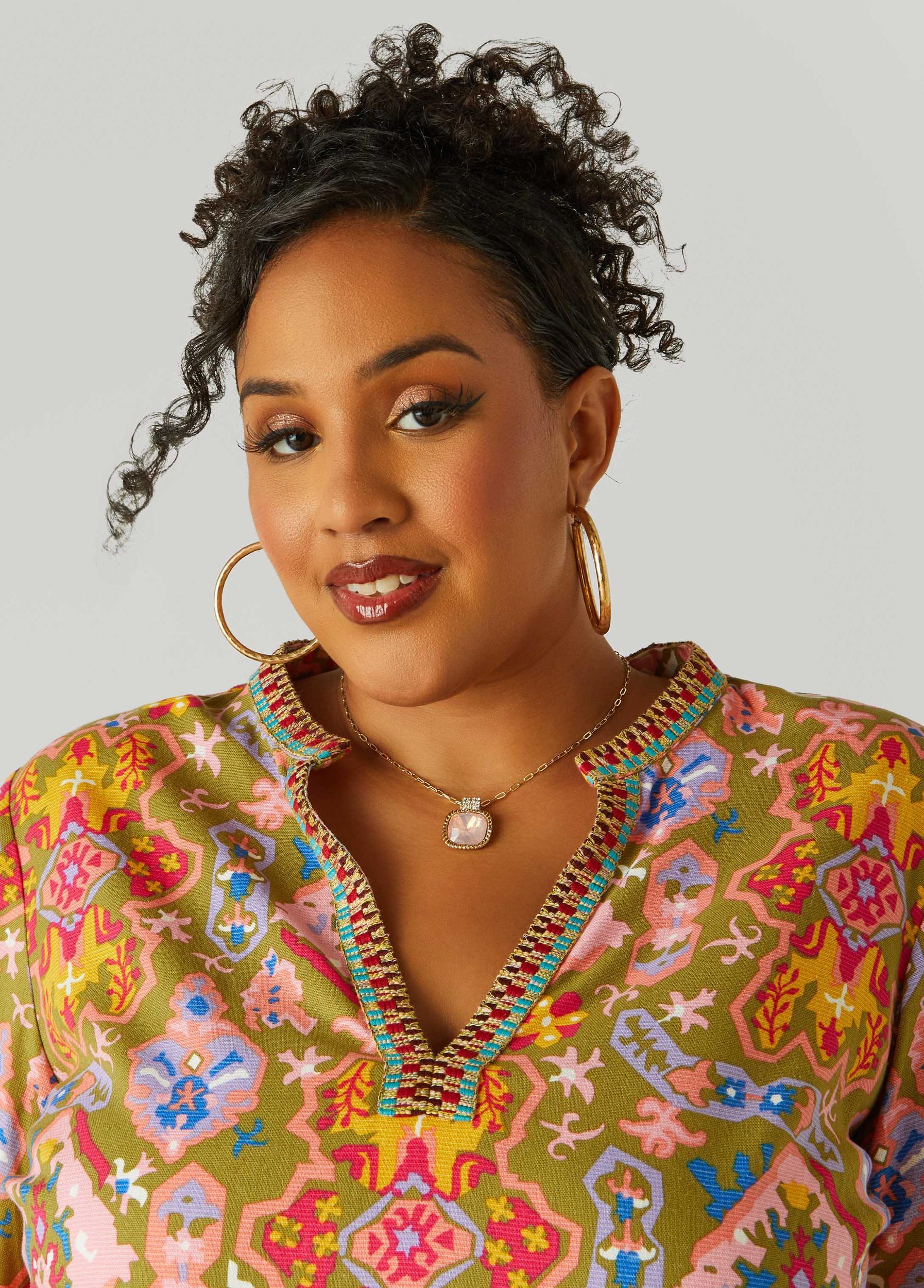 Embroidered Abstract Print Top Product Image