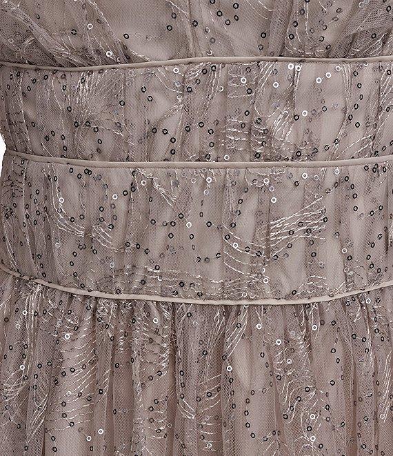 Donna Karan V-Neck Embroidered Mesh Sequin Dress Product Image