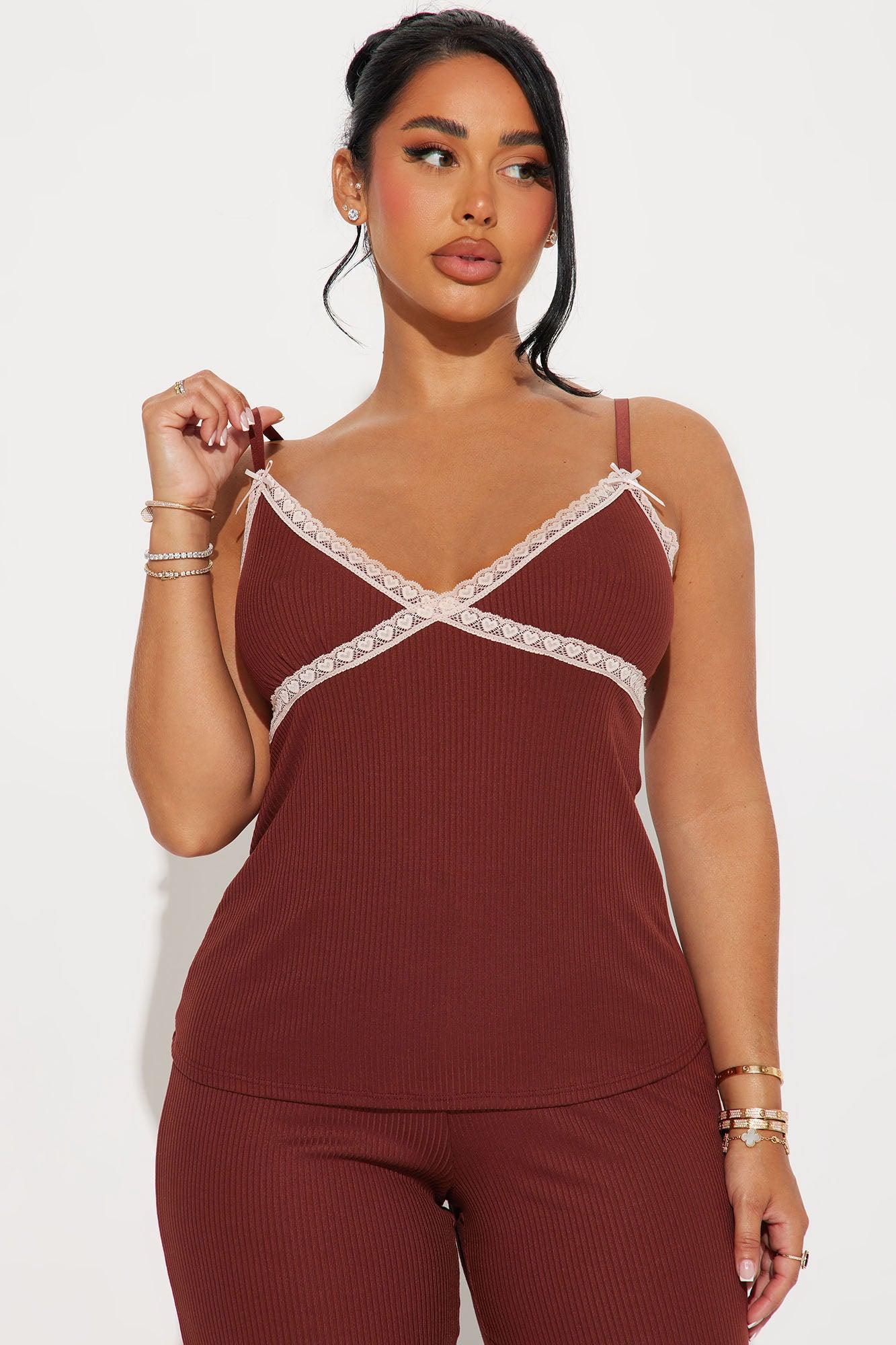 In Your Dreams Ribbed PJ Pant Set - Chocolate Product Image