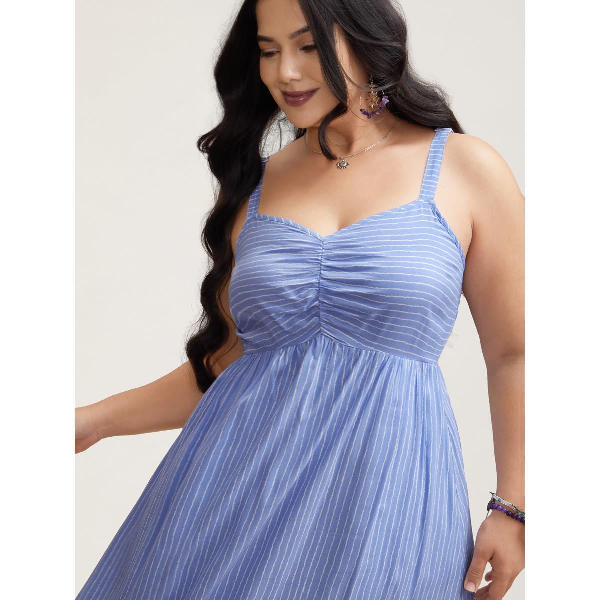 Plus Size Striped Smocked Tiered Maxi Dress LightBlue Women Resort Gathered V-neck Sleeveless Curvy BloomChic 18-20/2X Product Image