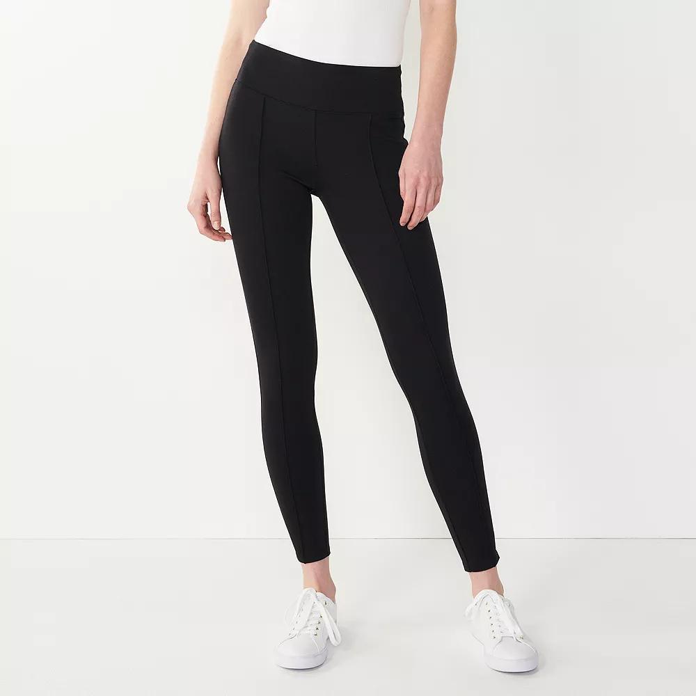 Petite Nine West Seamed Tummy Control Ponte Leggings, Women's, Size: Small Petite, Black Product Image