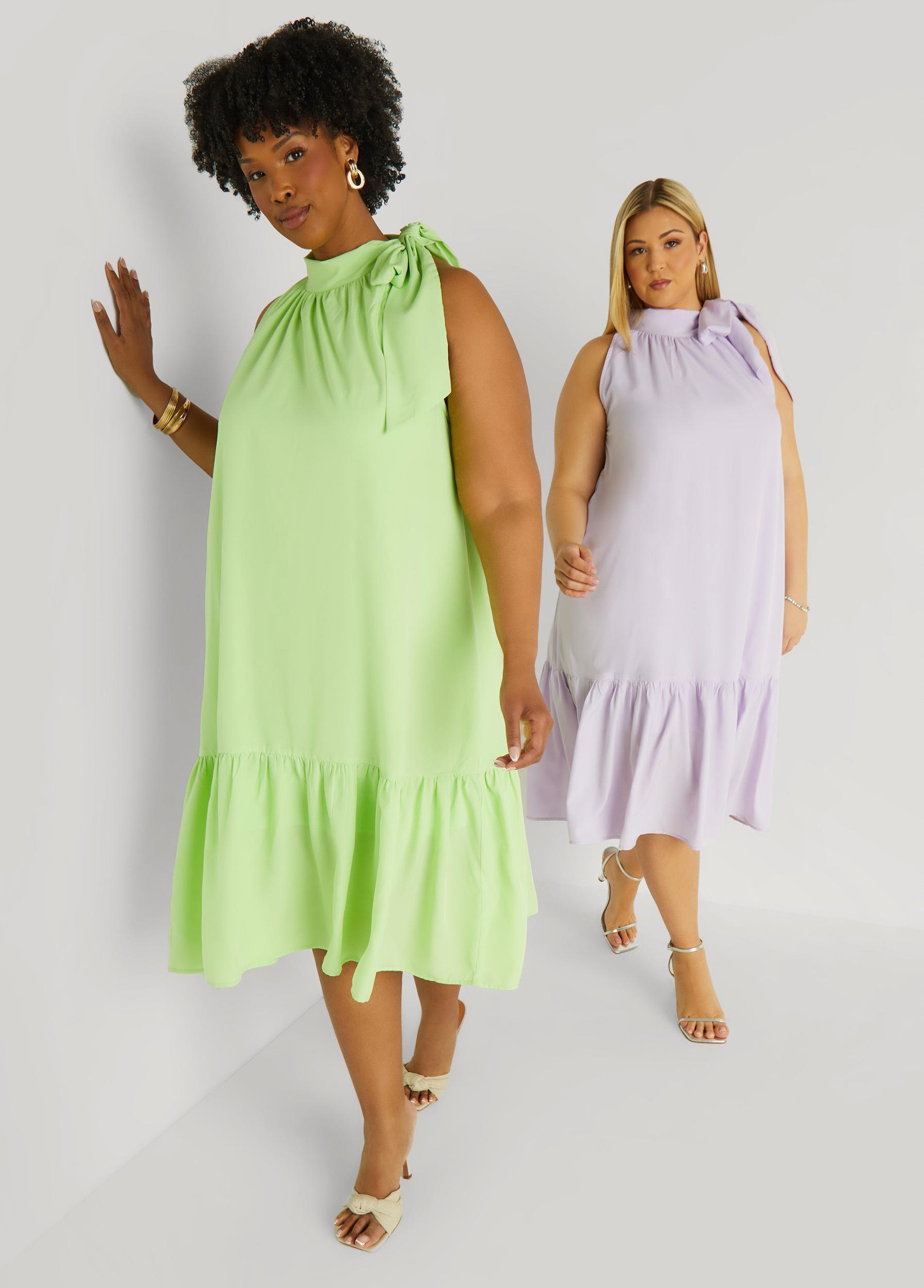 Tie Neck Flounced Midi Dress Product Image