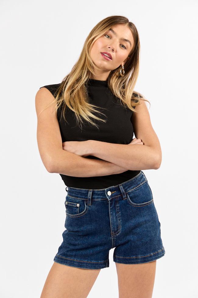 Come As You Are Dark Wash Relaxed Fit Denim Shorts Product Image