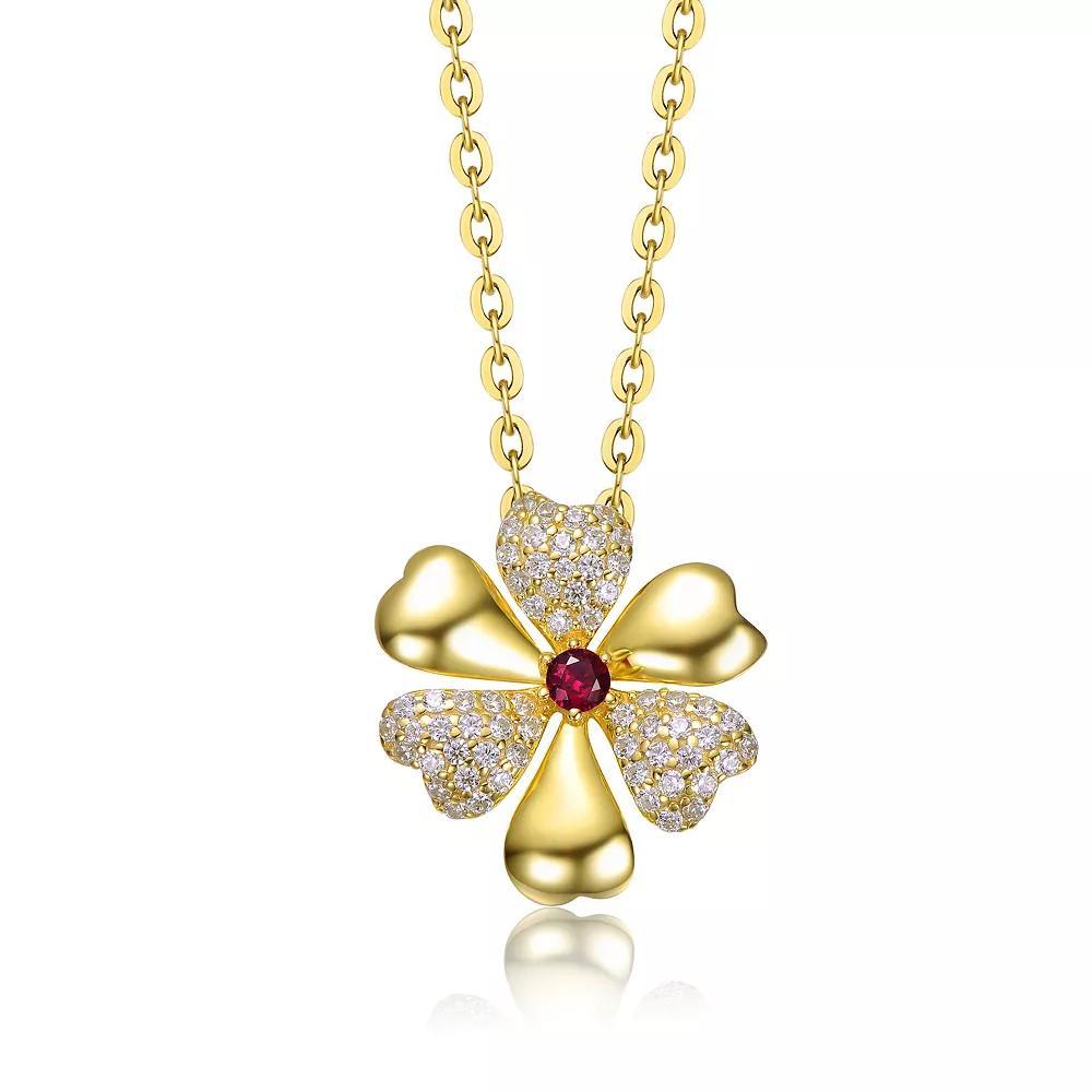 14k Gold Plated Pave Flower Pendant Necklace, Womens Gold Tone Product Image