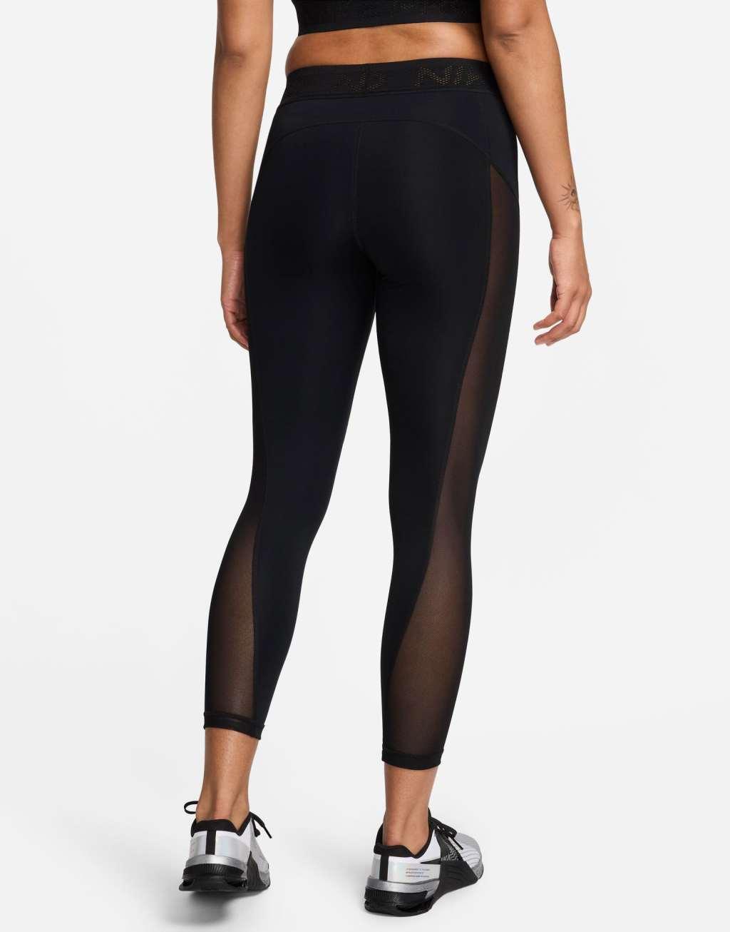 Nike Pro Training Dri-Fit mid rise 7/8 mesh leggings in black Product Image