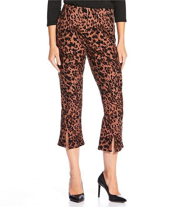 Slim Factor by Investments Ponte Knit Rawhide/Black Leopard No Waist Kick Flare Crop Split Hem Pants Product Image