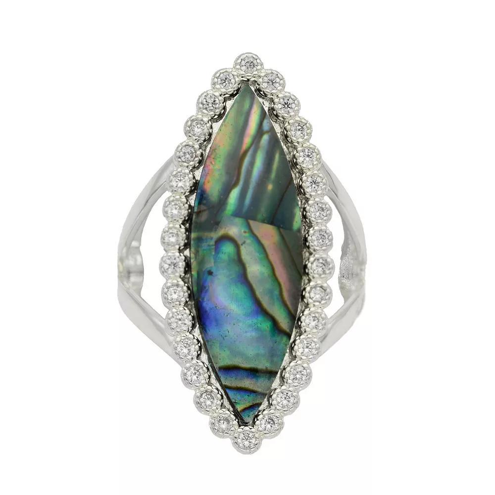 City Luxe Silver Tone Abalone & Cubic Zirconia Ring, Womens Product Image