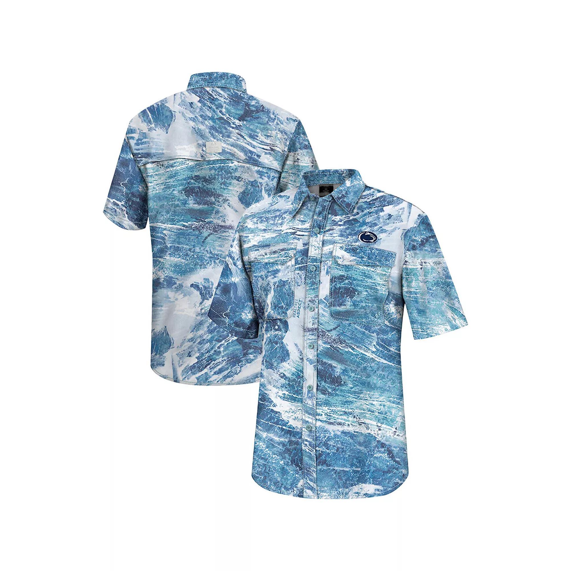 Men's Colosseum  Blue West Virginia Mountaineers Realtree Aspect Charter Full-Button Fishing Shirt, Size: Large Product Image