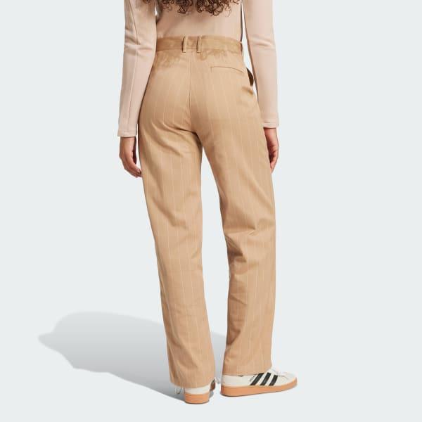 adidas Pinstripe Twill Loose Pants Off White 2 Womens Product Image