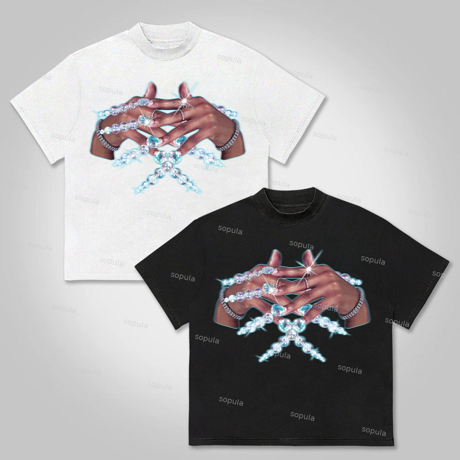 Sopula Jewelry Sparkle Finger Graphic Print Cotton T-shirt Product Image