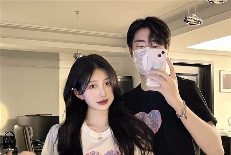 Couple Matching Short-Sleeve Crew Neck Lettering T-Shirt (Various Designs) Product Image