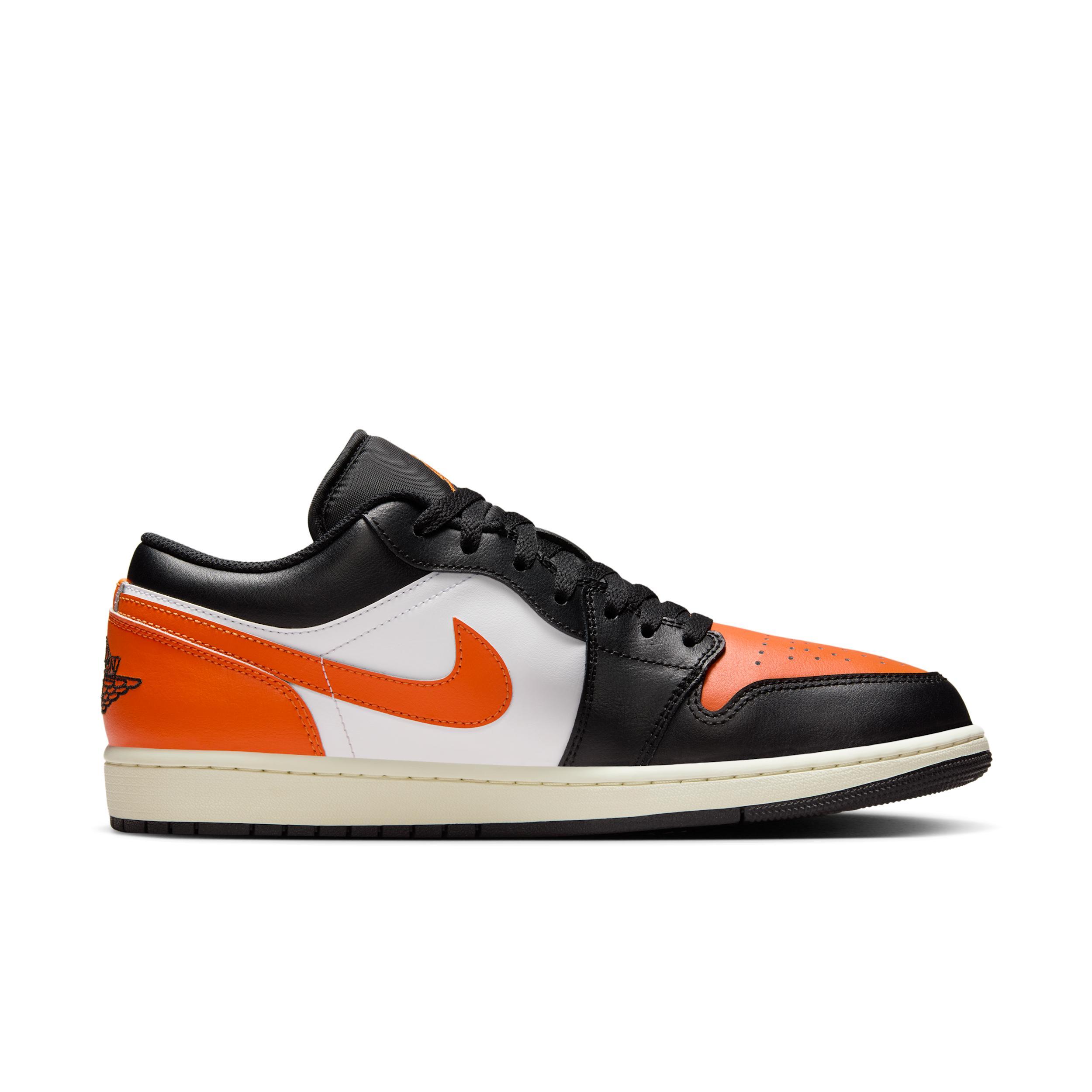Jordan Mens Air Retro 1 Low Casual Shoes in Black/Starfish/White Product Image