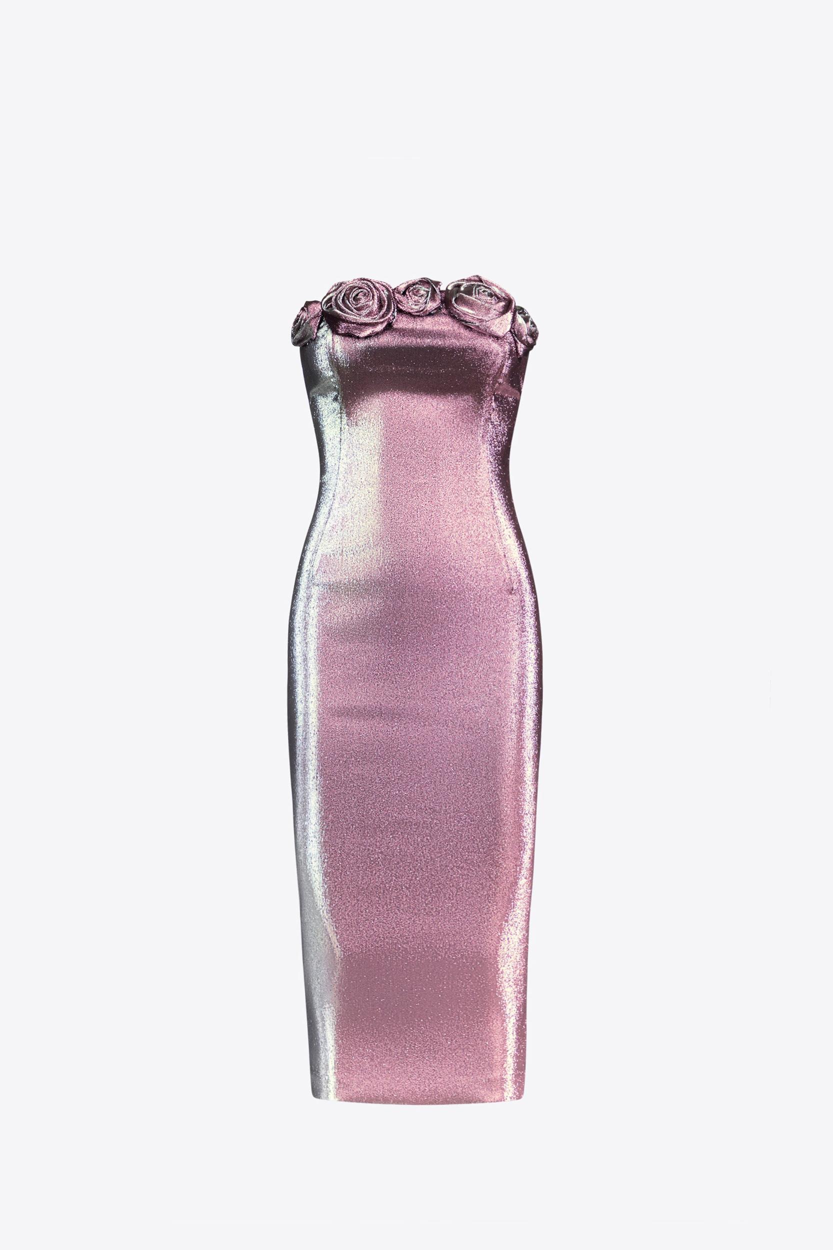 Stretch Lame Rosette Midi Dress Product Image