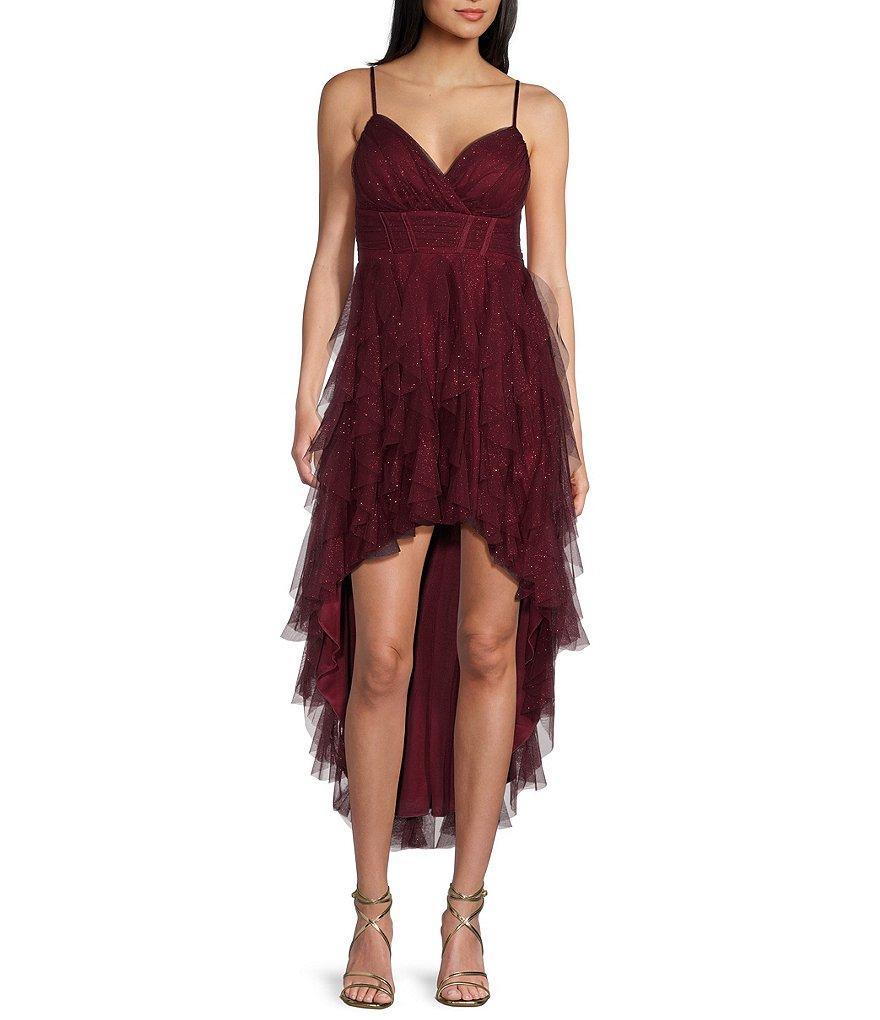 Pear Culture Glitter Mesh Corkscrew High-Low Dress Product Image