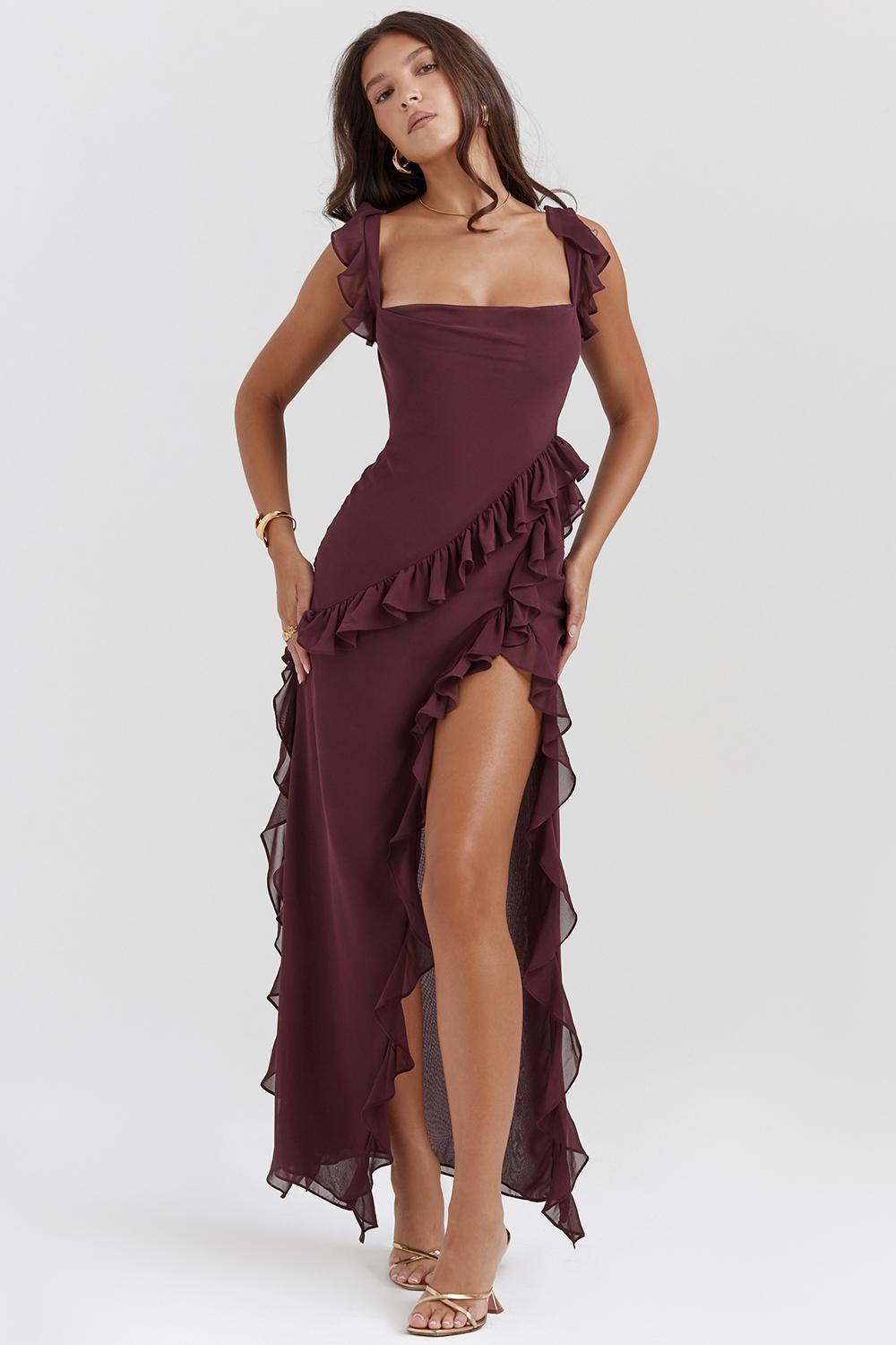 Ariela Mulberry Ruffle Maxi Dress Product Image