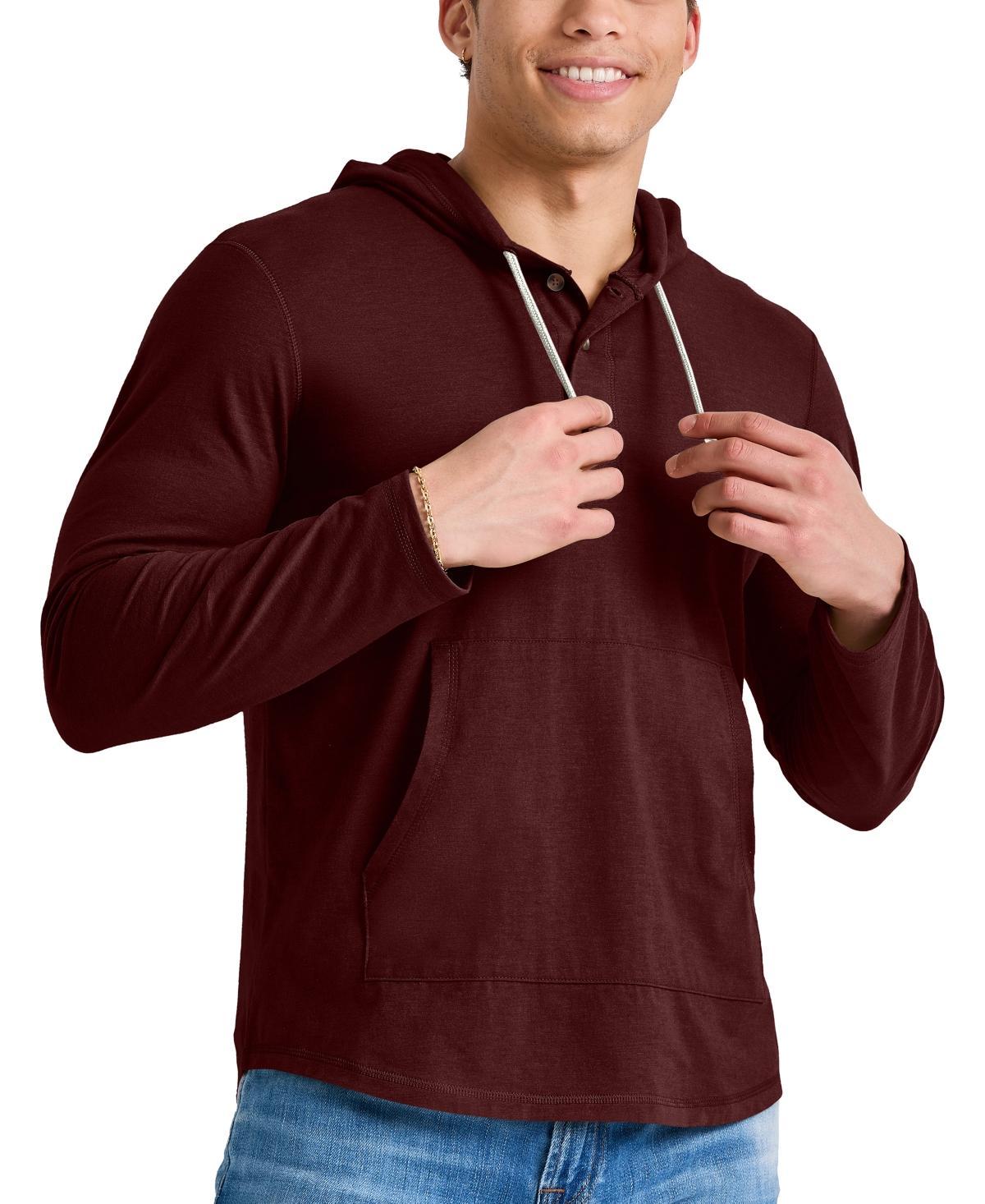 Men's Hanes® Originals Cotton Henley Hoodie, Size: Small, Red River Clay Product Image