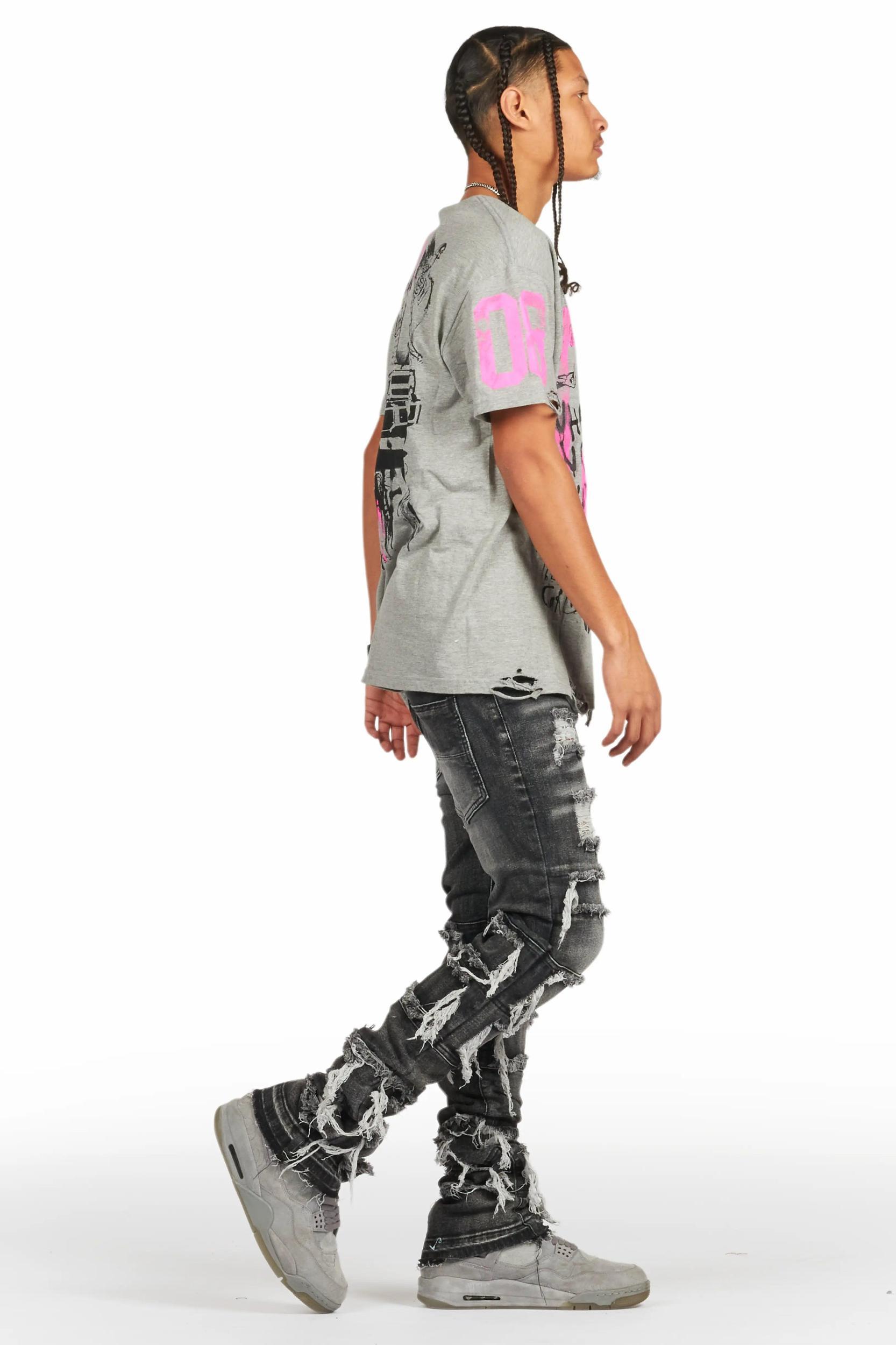 Vasco Grey Stacked Flare Jean Male Product Image