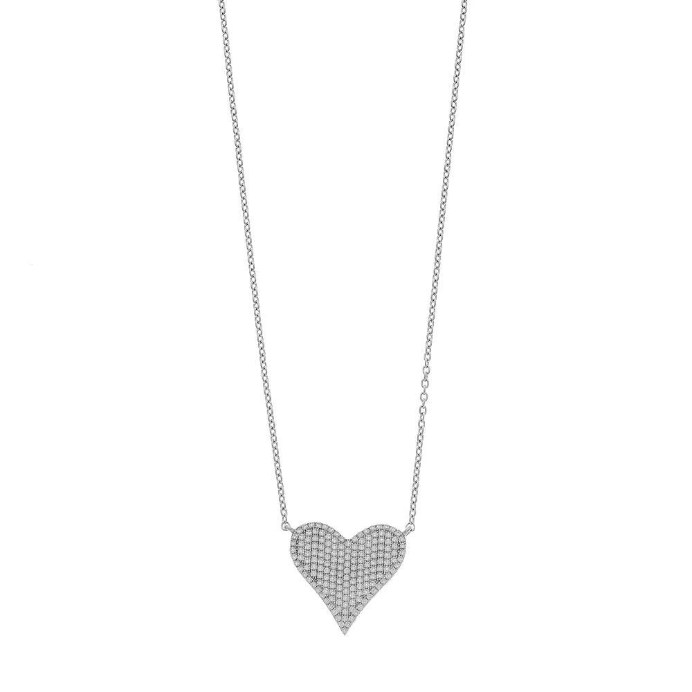 Sterling Silver Cubic Zirconia Pave Heart Pendant Necklace, Women's Product Image