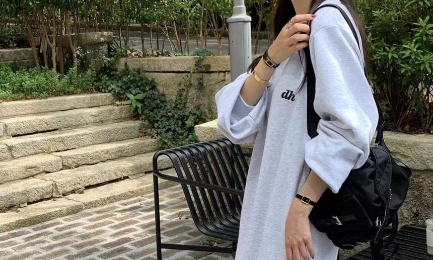 Long Sleeve V-Neck Lettering Print Losoe-Fit Maxi Sweatshirt Dress Product Image
