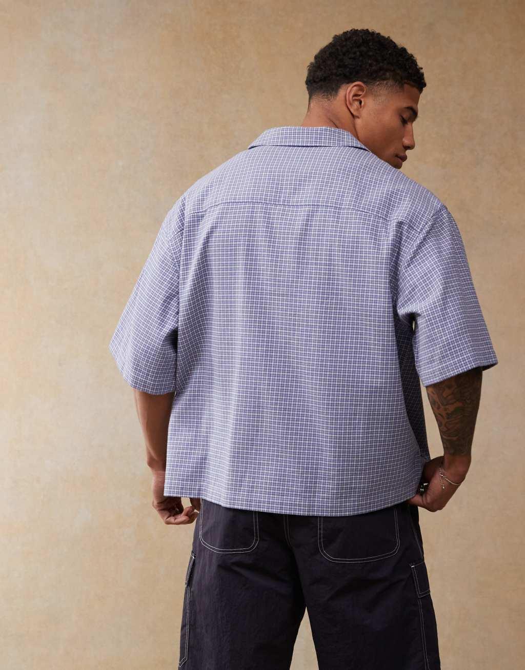 ASOS DESIGN boxy oversized shirt in blue check  Product Image