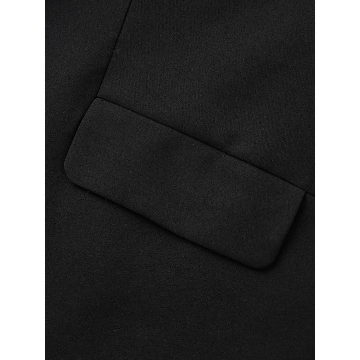 Plus Size Stretch Woven Pocket Slim-Fit Blazer Black Women Work Button Sleeve Extra Long Sleeve Suit Collar 22-24/3X Open pocket with flap At the Office Blazers BloomChic Product Image