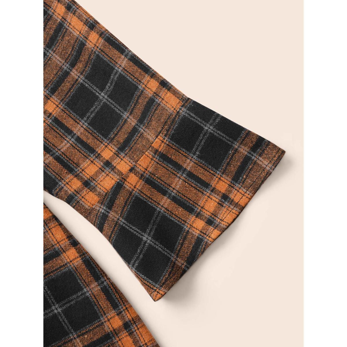 Plus Size OrangeRed Corset Plaid Waist-Cinching Blouse Women Elegant Long Sleeve Shirt collar Everyday Blouses BloomChic 30/6X Product Image