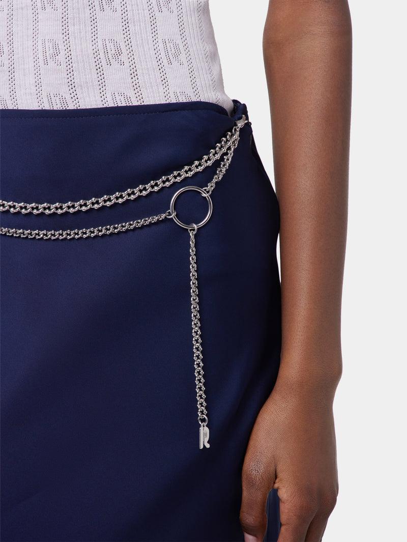 BLUE NAVY LONG SKIRT IN SATIN Product Image