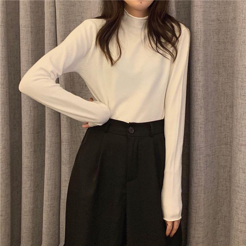 Mock Neck Plain Sweater Product Image
