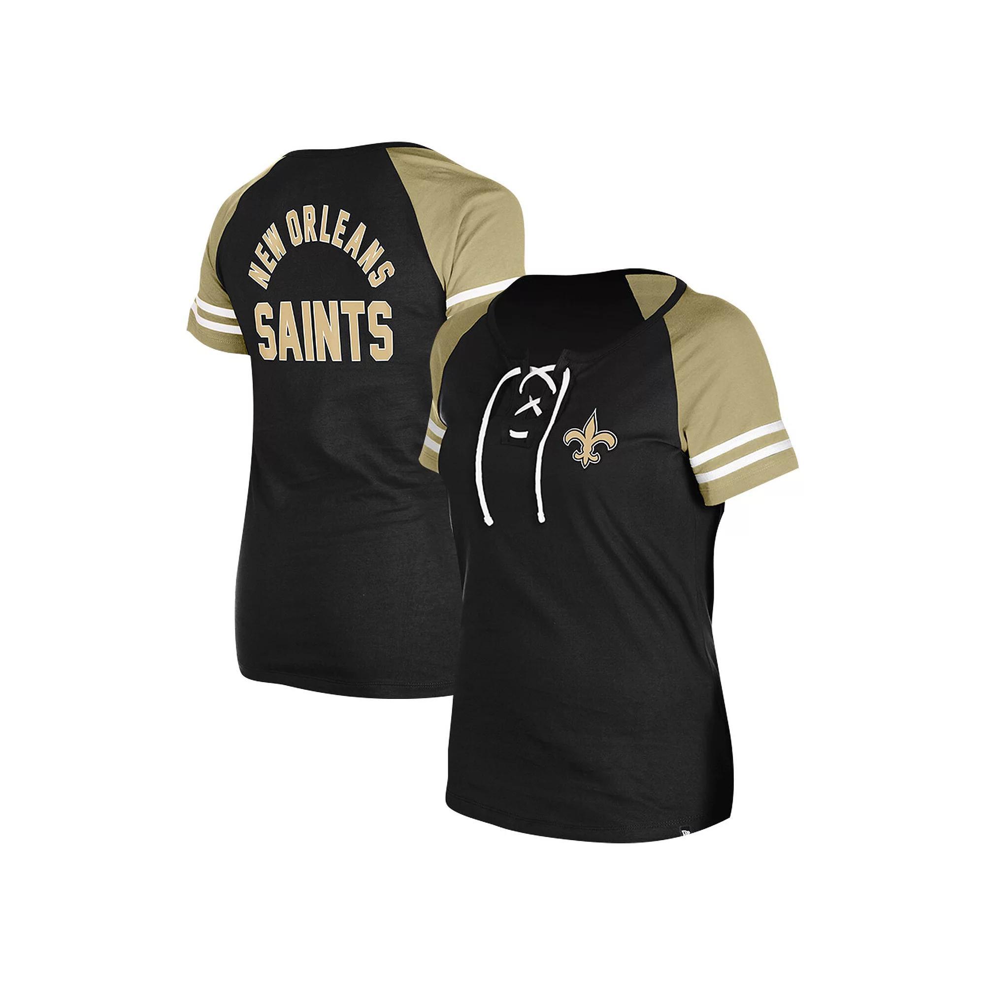 Women's New Era Black New Orleans Saints  Lace-Up Raglan T-Shirt, Size: XS Product Image
