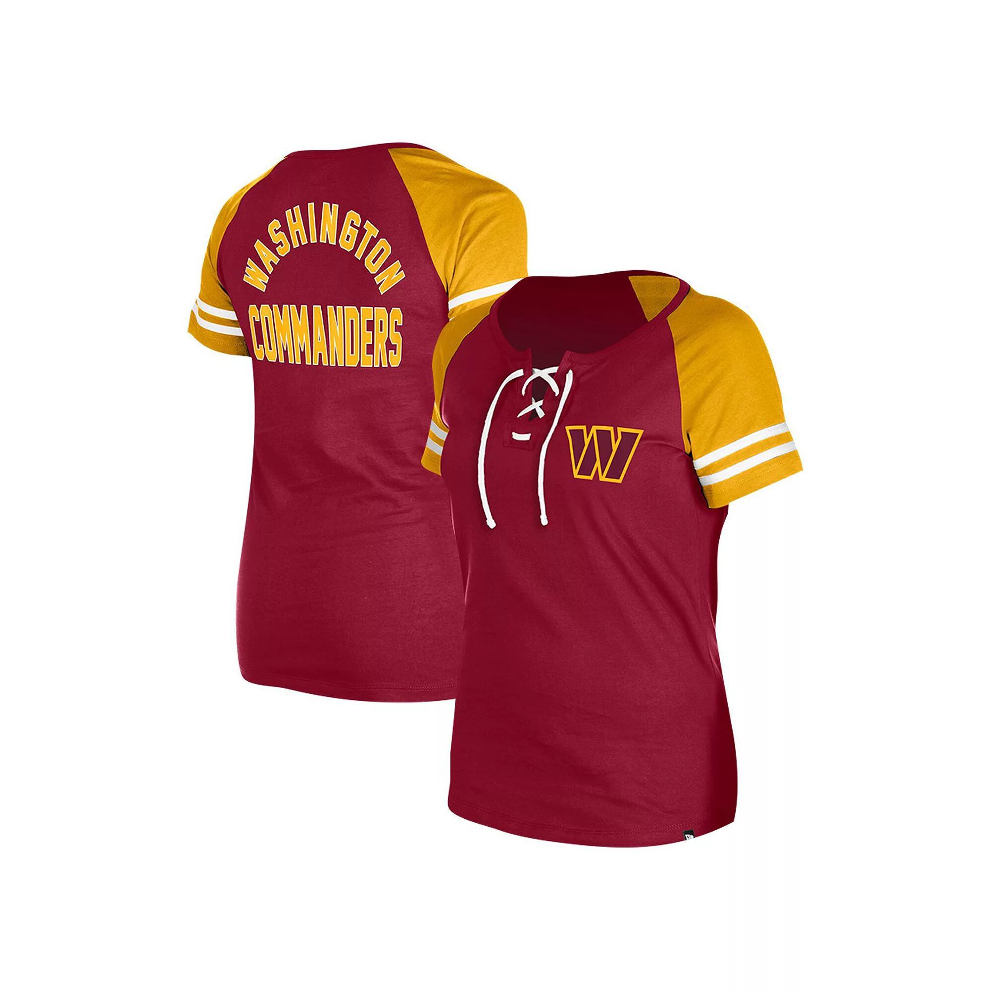 Women's New Era Burgundy Washington Commanders  Lace-Up Raglan T-Shirt, Size: 2XL, Wft Med Re Product Image