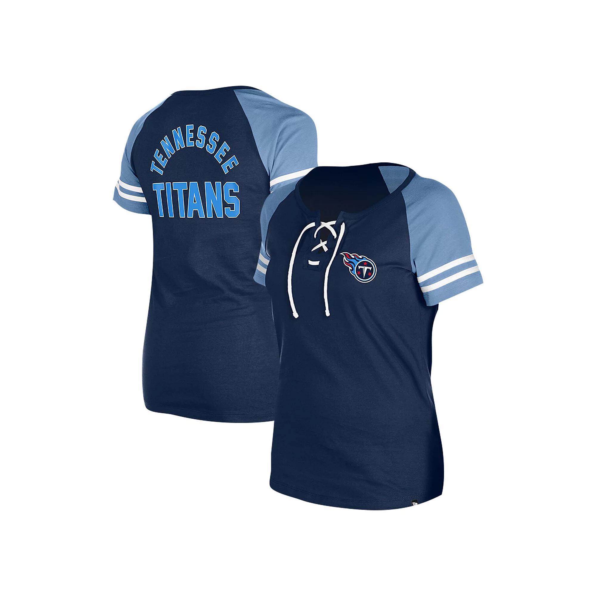 Women's New Era Navy Tennessee Titans  Lace-Up Raglan T-Shirt, Size: Large, Blue Product Image