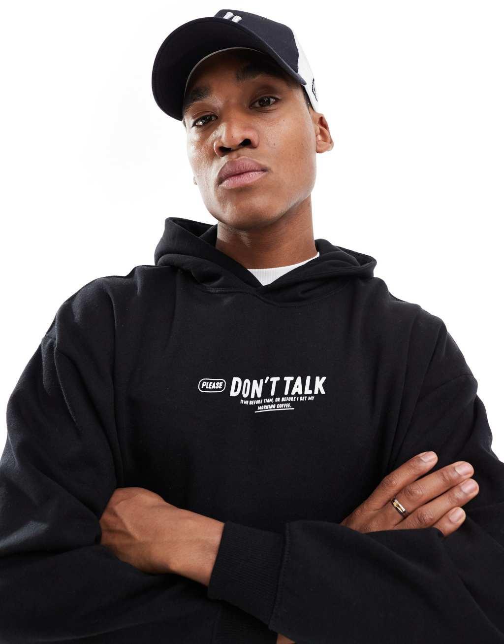 Pull&Bear STWD coffee hoodie in black Product Image