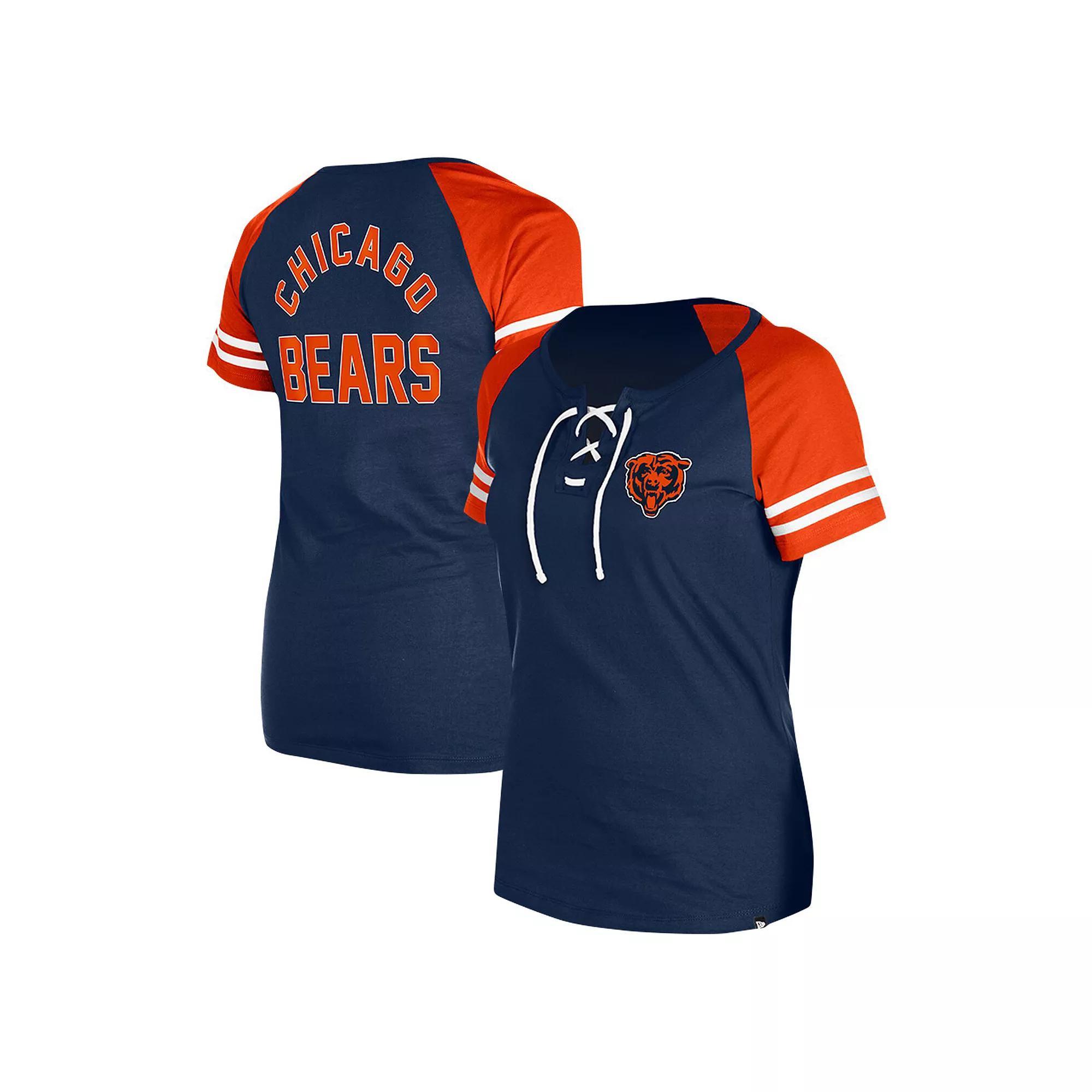 Womens New Era Chicago Bears Lace-Up Raglan T-Shirt Blue Product Image