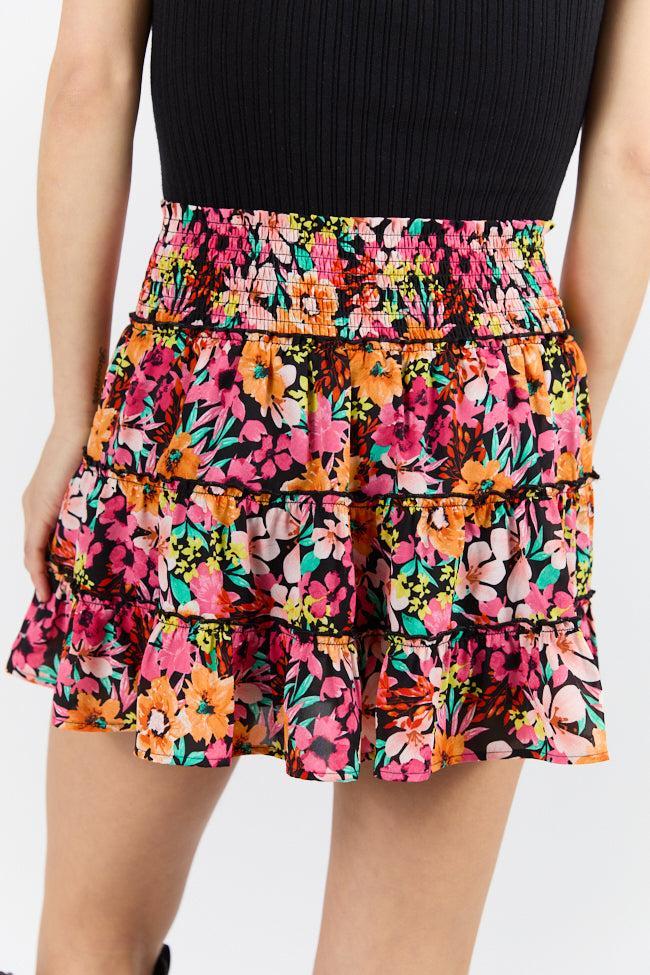 Through The Garden Black Multi Color Floral Mini Skort SALE Product Image