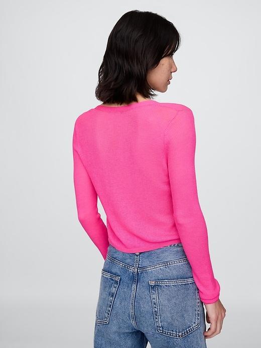 Sheer Rib Cropped Tie-Front Cardigan Product Image