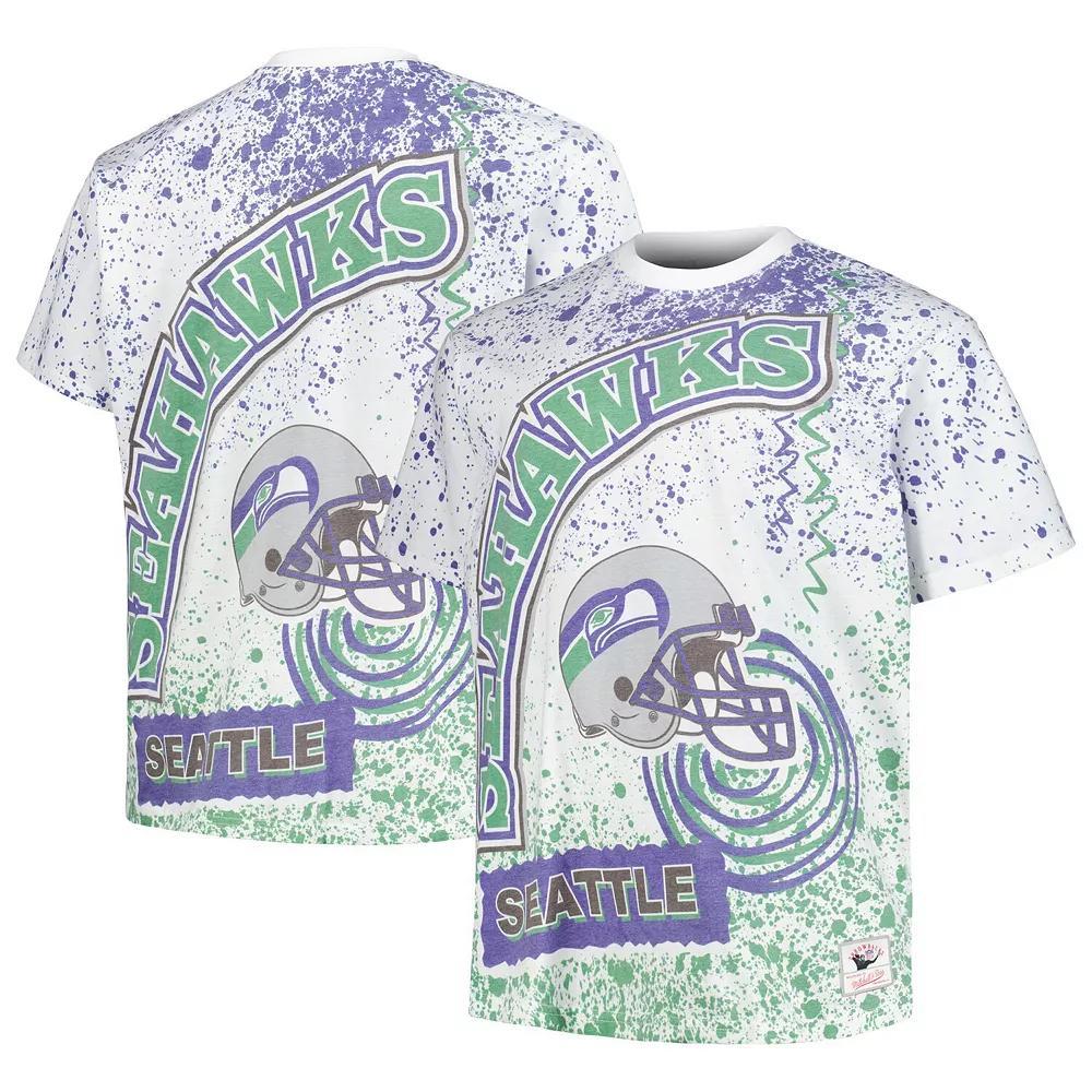 Men's Mitchell & Ness White Seattle Seahawks Big & Tall Allover Print T-Shirt, Size: 5XB Product Image